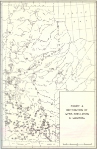 Carte de la présence métisse au Manitoba en 1959