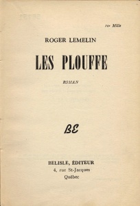 Page de titre du roman Les Plouffe, Québec, Bélisle, c1948